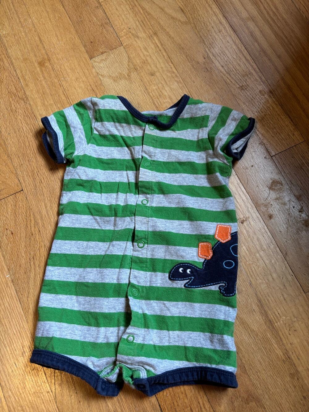 Carter's Baby Dino Romper 12M - Short Sleeve, Green Stripes
